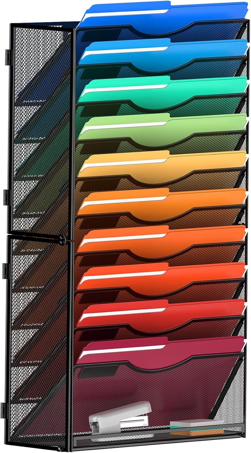 MINDEPOT 11 Tier Wall File Holder Hanging Wall Mount Paper File Organizer for Mails Folders Document Magazine Organization, for Office School Home, Black - Image 1